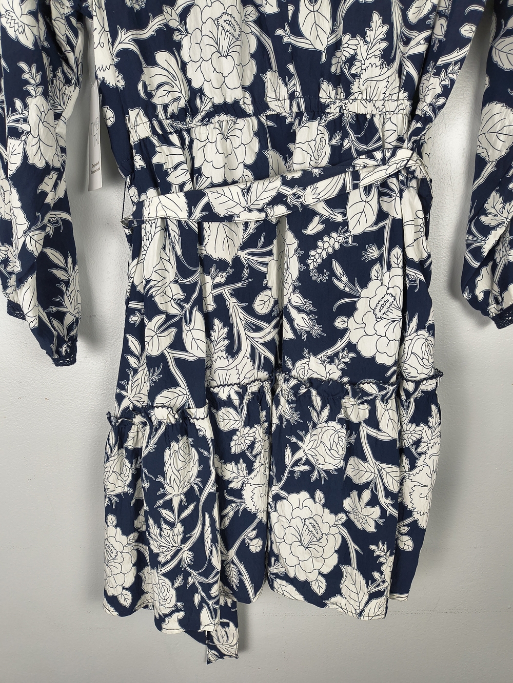 Time & Tru Mini Dress Women's XXXL 22 Blue White Printed Long Sleeve Tie Waist - Picture 9 of 13
